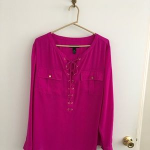 INC hot pink silky shirt
